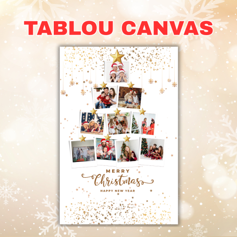Tablou Canvas Brad de Crăciun cu Poze Personalizate – Cadou Unic „Merry Christmas”