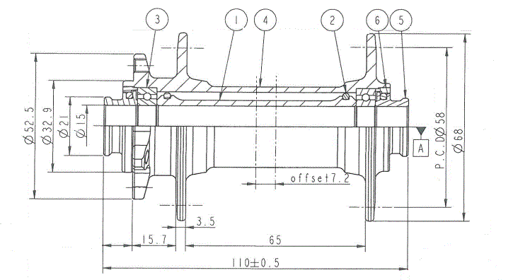 Butuc Fata NOVATEC D041SB-B15   110 x 15 mm 32H [3]