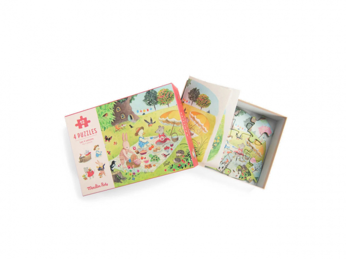 4 Puzzle-uri Anotimpuri, 12 Piese din Carton Fiecare, Moulin Roty [3]