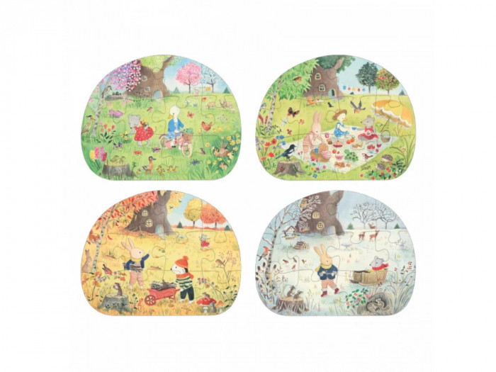 4 Puzzle-uri Anotimpuri, 12 Piese din Carton Fiecare, Moulin Roty [2]
