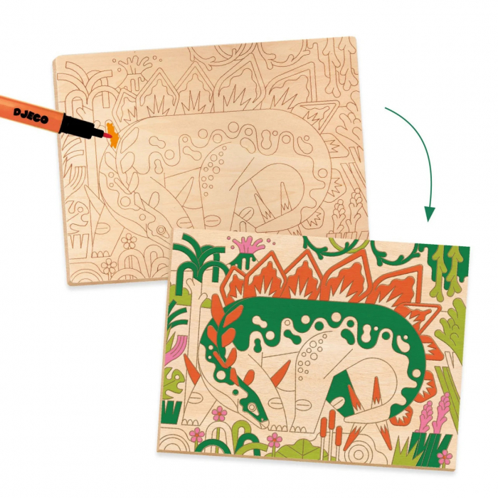 Atelier de Pictura pe Lemn Coloreaza Dinozauri, Djeco [5]