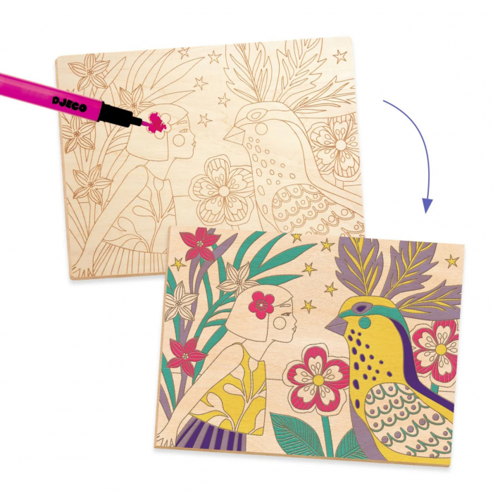 Atelier de Pictura pe Lemn, Coloreaza Fete si Flori, Djeco [5]
