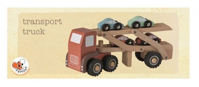 Camion din Lemn pentru Transport Masini, 4 Masinute Incluse, Culori Pastel [3]