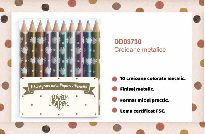 Set 10 mini creioane colorate metalice Chic, Djeco [2]