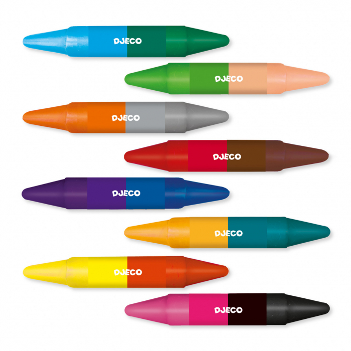 Set 8 Creioane de colorat duble (16 culori), de ceara, Djeco [2]