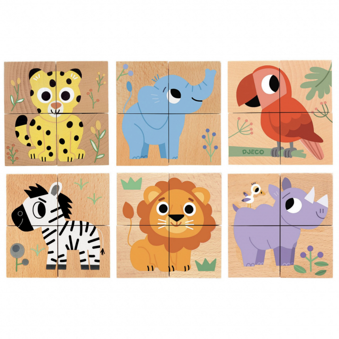 Cuburi din Lemn cu Animale Salbatice, 6 Puzzle-uri in 1 [2]
