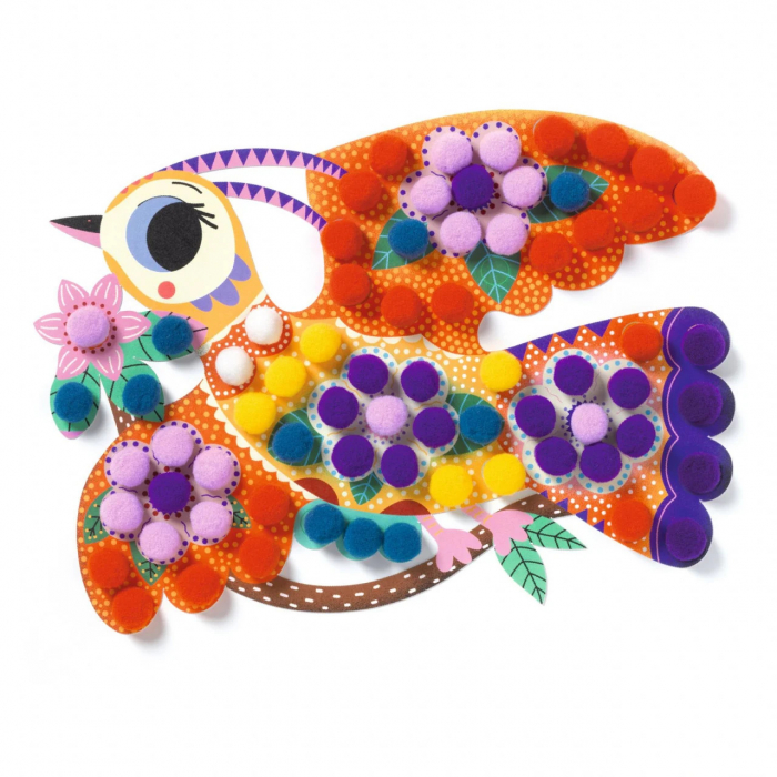 Joc Creativ de Decorat Pasari cu Bilute Mici, Colorate, Djeco [3]