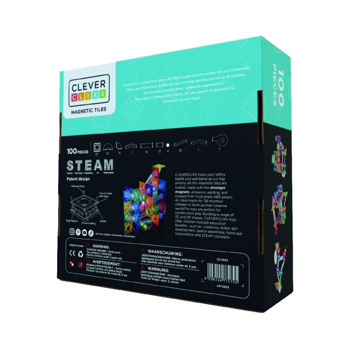 Joc magnetic Circuit cu bile luminoase 100 piese, Cleverclixx [5]