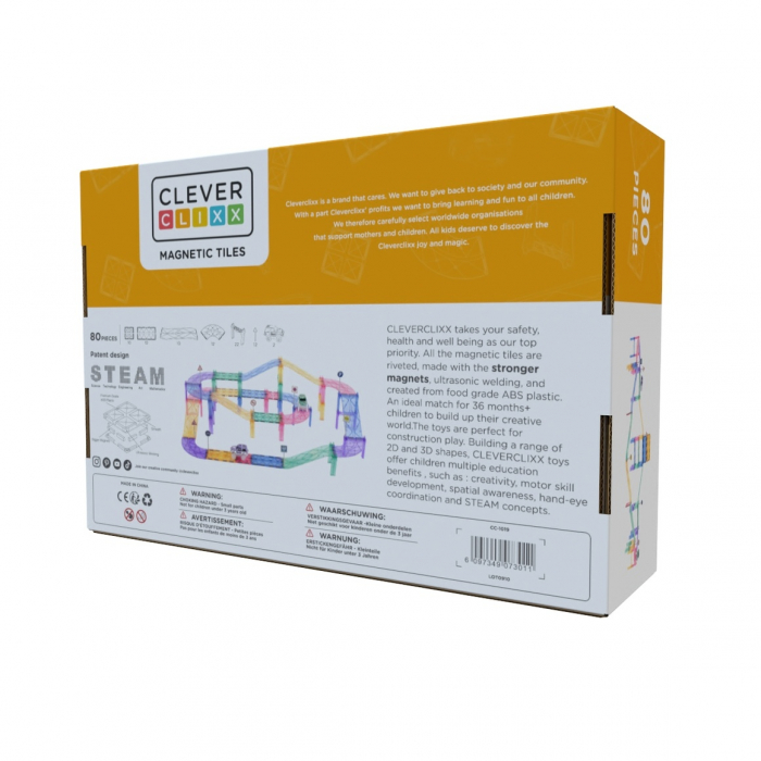 Joc magnetic Traseu de curse 80 piese pastel, Cleverclixx [2]