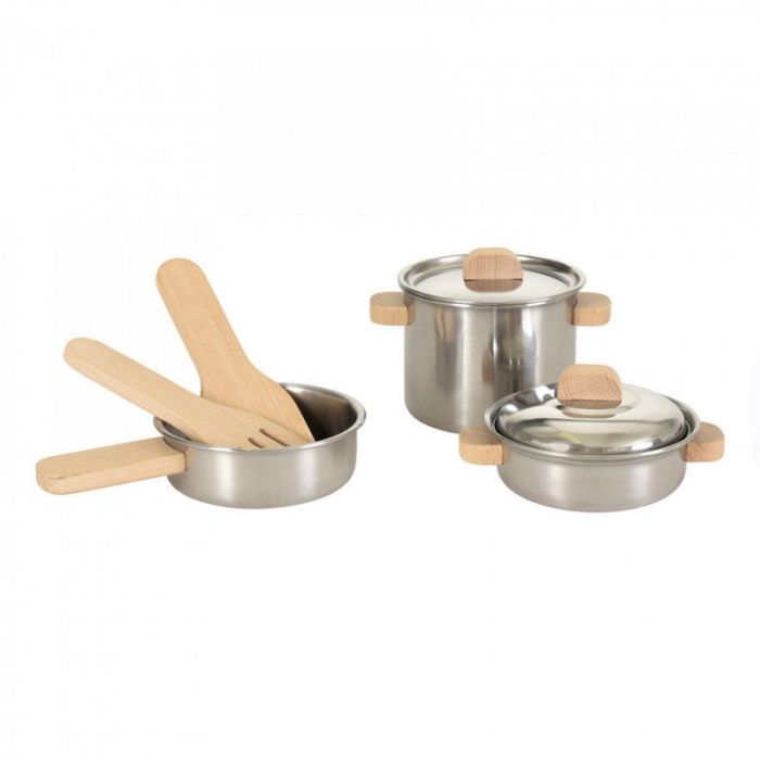 Jucarie Montessori Set de vase de inox cu manere din lemn, Egmont Toys [1]