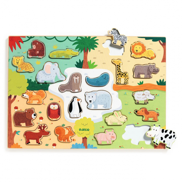 Puzzle Animo, din lemn cu 22 animale, 42x30 cm, Djeco [2]