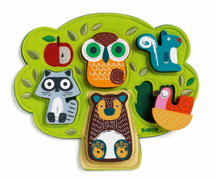 Puzzle cu Animale Oski Incastru, Pasla si Lemn, 5 Animale, 12+ Luni [2]