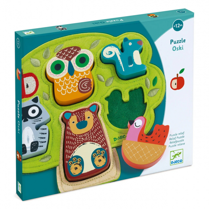 Puzzle cu Animale Oski Incastru, Pasla si Lemn, 5 Animale, 12+ Luni [3]