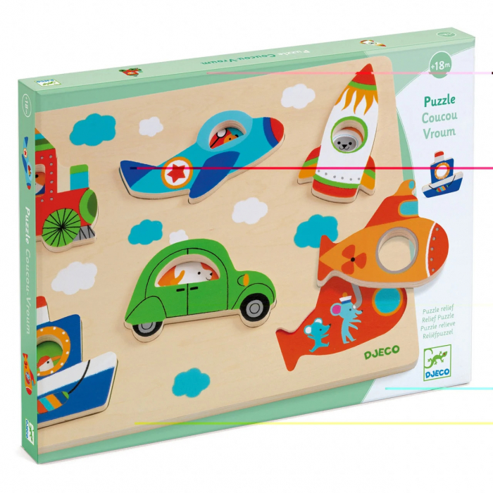 Puzzle din Lemn 6 Vehicule cu Surprize, 18+ Luni [4]