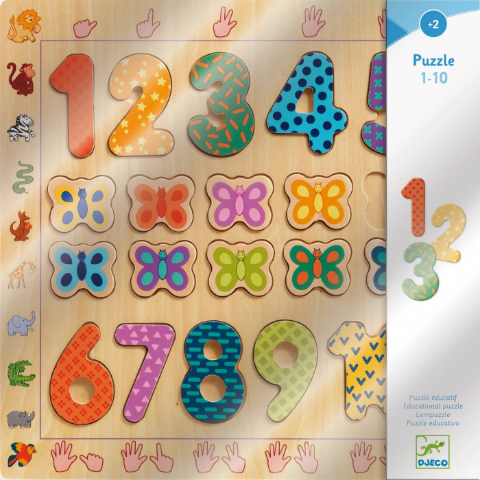 Puzzle din Lemn cu Cifre 1-10 si Fluturi, 20 Piese [2]