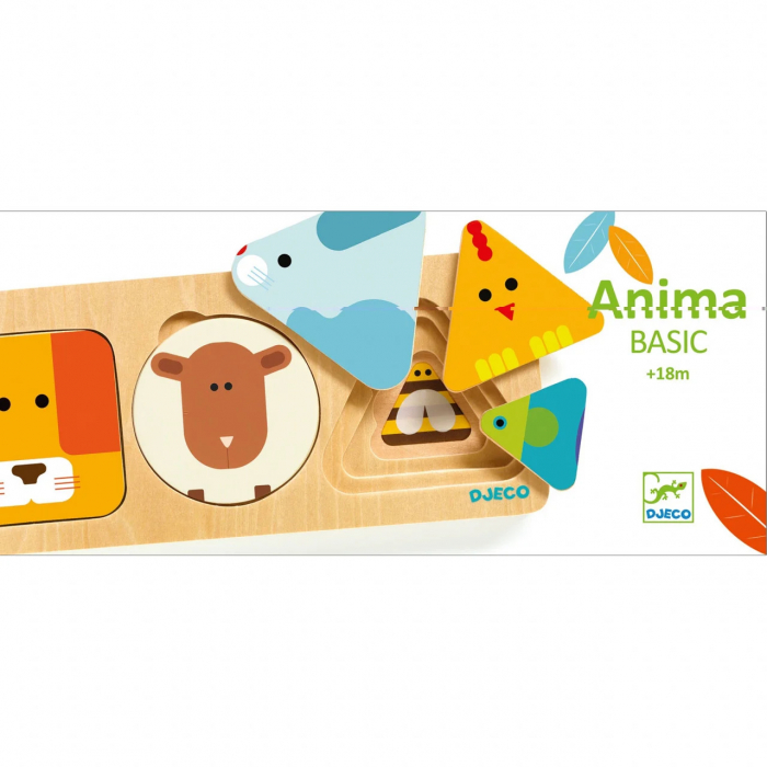 Puzzle din Lemn Montessori cu 3 Niveluri Pentru Copii Mici, Animale si Forme Geometrice, 18+ Luni [3]