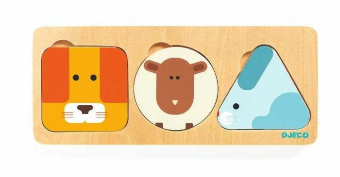 Puzzle din Lemn Montessori cu 3 Niveluri Pentru Copii Mici, Animale si Forme Geometrice, 18+ Luni [2]