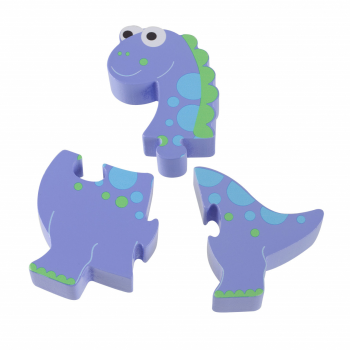 Puzzle Dinozaur din Lemn - Diplodocus, 4 Piese 3D, in Saculet de Panza [5]
