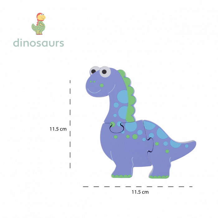 Puzzle Dinozaur din Lemn - Diplodocus, 4 Piese 3D, in Saculet de Panza [3]