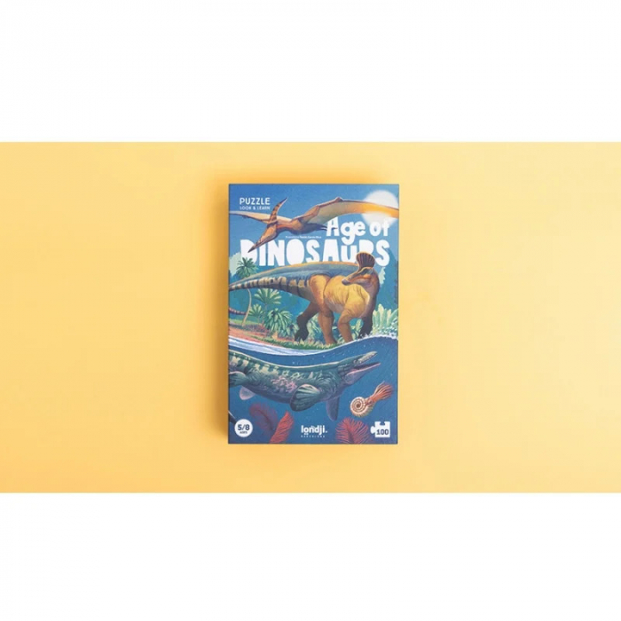 Puzzle Epoca Dinozaurilor, 100 Piese si Saculet Textil, Londji [3]