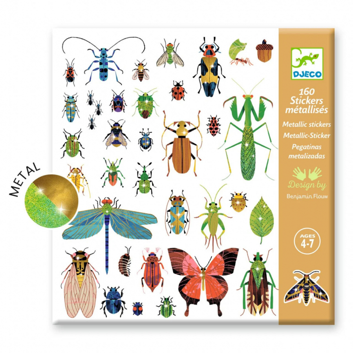 Set 160 Abtibilduri Metalice Microcosmos cu Insecte, Djeco [3]