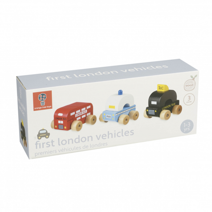 Set 3 Vehicule Londoneze din Lemn (Taxi, Autobuz, Masina Politie), Copii Mici 12+ Luni [2]