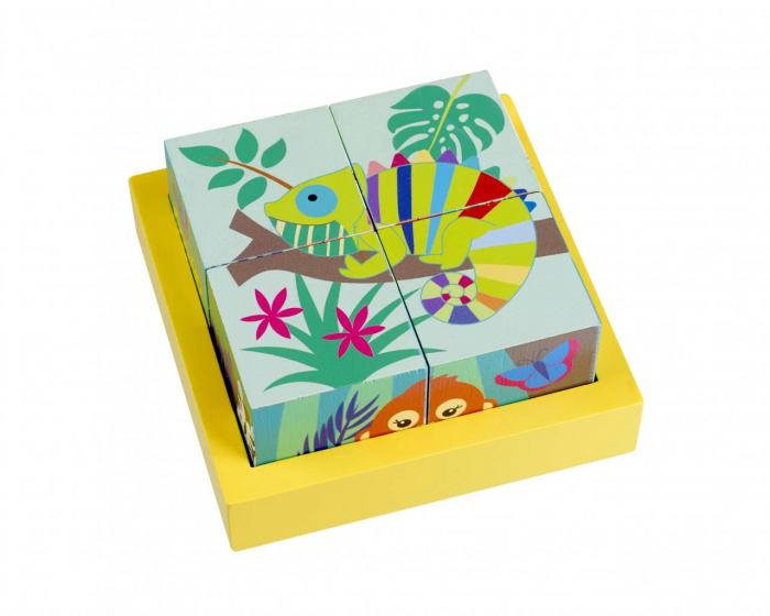 Set 4 Cuburi cu Animale din Jungla, Montessori, din Lemn, Orange Tree Toys, 18+ Luni [2]