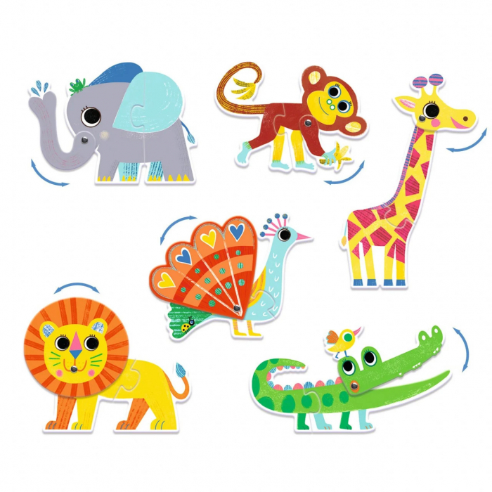 Set 6 Puzzle-uri Duo cu Articulatii, 2 Piese Fiecare, Articulo Animo, Djeco [2]