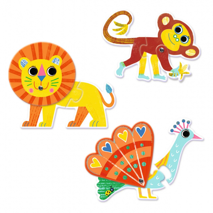 Set 6 Puzzle-uri Duo cu Articulatii, 2 Piese Fiecare, Articulo Animo, Djeco [4]
