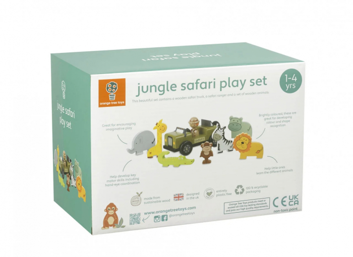 Set Aventura in Safari, Jeep si 8 Figurine, din Lemn, Orange Tree Toys, 12+ Luni [4]