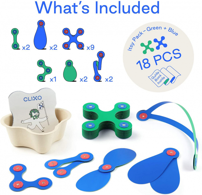 Set Clixo de construit cu magnet, Itsy pack Blue-Green 18 [2]