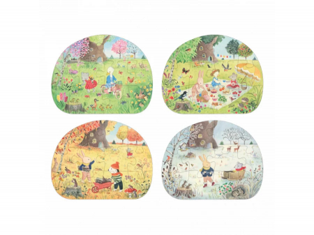 4 Puzzle-uri Anotimpuri, 12 Piese din Carton Fiecare, Moulin Roty [1]