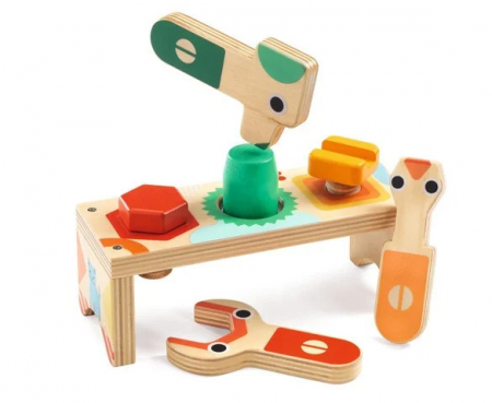 De rol - Banc de Lucru din Lemn cu Suruburi si Unelte, Bricolou, Montessori