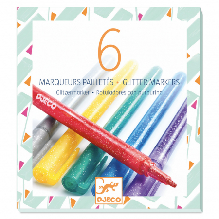 Rechizite - Set 6 Carioci (markere) cu sclipici, Djeco