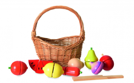 De rol - Cos Nuiele cu Fructe din Lemn de Feliat, Egmont Toys