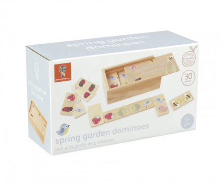 De societate - Joc Domino cu 28 Piese din Lemn, 6 Personaje de Primavara, Orange Tree Toys
