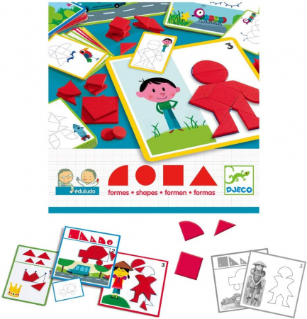 Puzzle - Joc Forme Geometrice Eduludo, 3 Niveluri Dificultate, 36 Piese tip Tangram