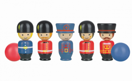 De societate - Joc Popice cu 5 Figurine Londoneze si 2 Bile, din Lemn, Orange Tree Toys