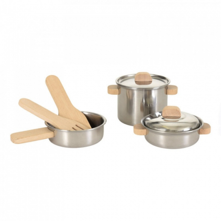 Jucarie Montessori Set de vase de inox cu manere din lemn, Egmont Toys [3]