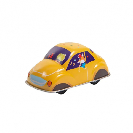 Vehicule - Masinuta Metalica Galbena cu Animale Muzicieni, Moulin Roty