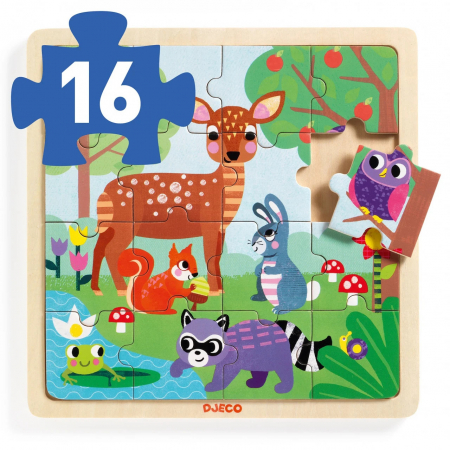 Puzzle din Lemn, Padure cu Animale, 16 Piese [2]