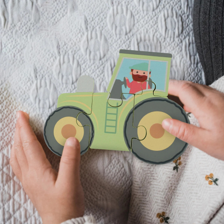Cadouri - Puzzle Tractor din Lemn, 4 Piese, 12+ Luni, Orange Tree Toys