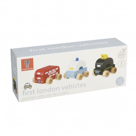 Set 3 Vehicule Londoneze din Lemn (Taxi, Autobuz, Masina Politie), Copii Mici 12+ Luni [1]