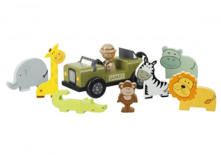Set Aventura in Safari, Jeep si 8 Figurine, din Lemn, Orange Tree Toys, 12+ Luni [2]