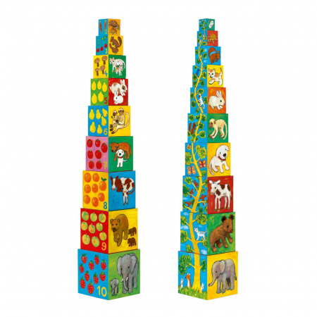 Pentru Bebe - Turn de Construit Copac, 10 Blocuri Pentru Stivuire, 86 cm Inaltime