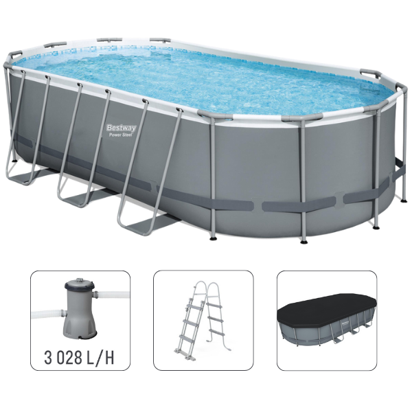 Bestway Piscină Power Steel Oval 488x305x107cm, 10949L, carcas metal [10]