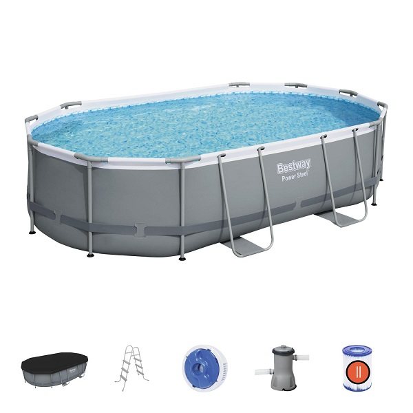 Bestway Piscină Power Steel Oval 488x305x107cm, 10949L, carcas metal [4]