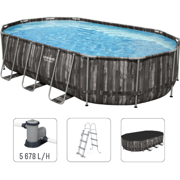 Bestway Piscină Power Steel Oval 610х366х122cm, 20241L, carcas metal [9]