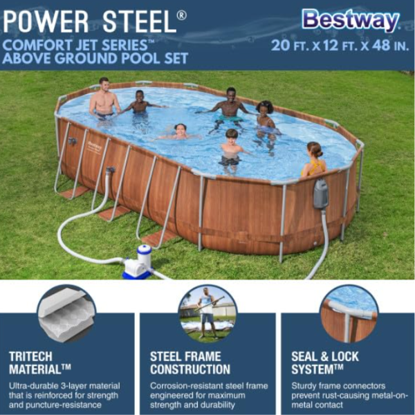 Bestway Piscină Power Steel Oval 610х366х122cm, 20241L, carcas metal [8]