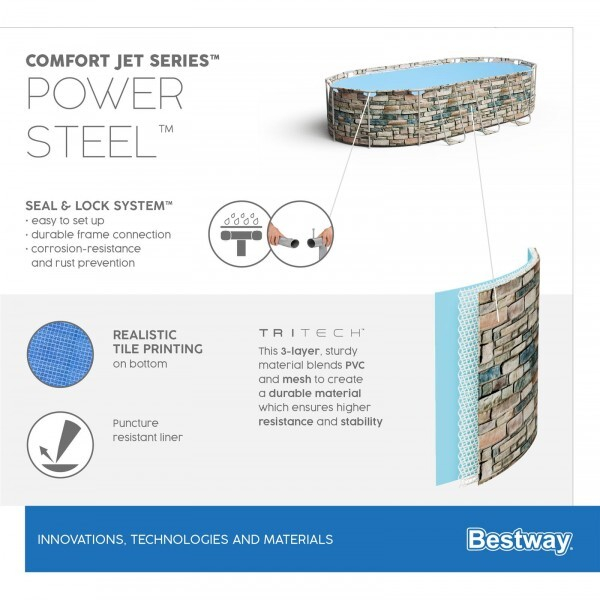 Bestway Piscină Power Steel Oval 610х366х122cm, 20241L, carcas metal [22]